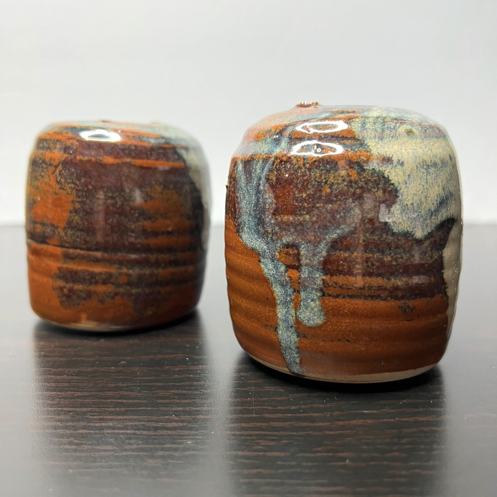 VTG Studio Pottery Salt Pepper Shakers Handmade Stoneware Retro Kitchen Boho MCM